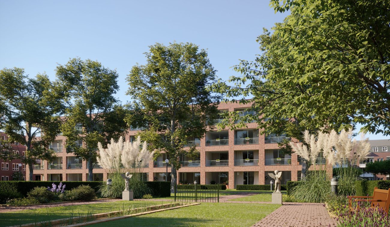 Alternatieve impressie van de nieuwbouw van 60 appartementen aan de Kloosterstraat in Tilburg, met zicht op het moderne ontwerp en de buitenruimte.