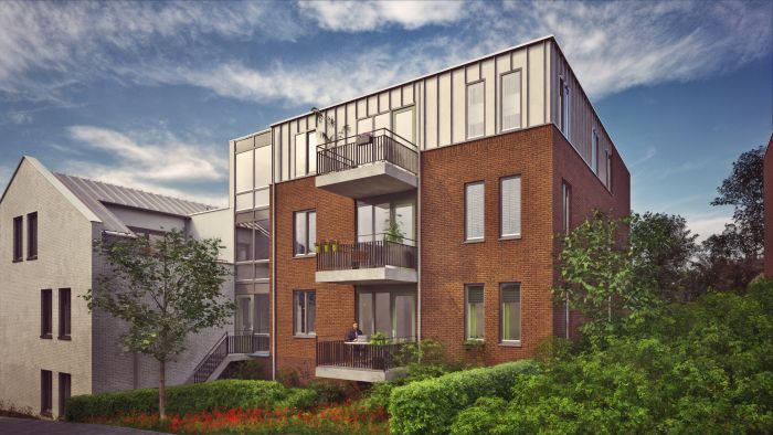 Impressie van appartementen met balkons in nieuwbouwproject ’t Oude Raadhuis Ulestraten.