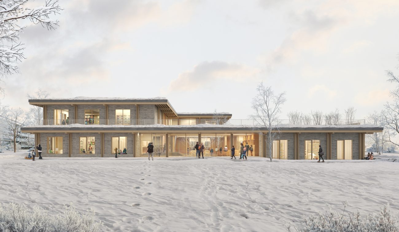 Van Miltenburg realiseert nieuwbouw van schoolgebouw met grote raampartijen in winterse omgeving Maassluis